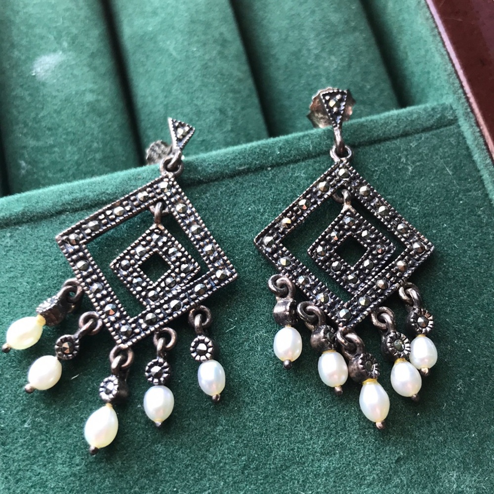 STERLING PEARL DROP EARRINGS